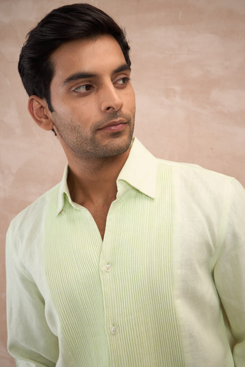 Linen Pletaed Yoke Shirt Set